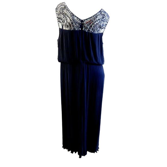 Alex Evenings Women's Pleated Dress Beaded Neckline Formal NAVY Blue 10 NEW $229 - Picture 8 of 9